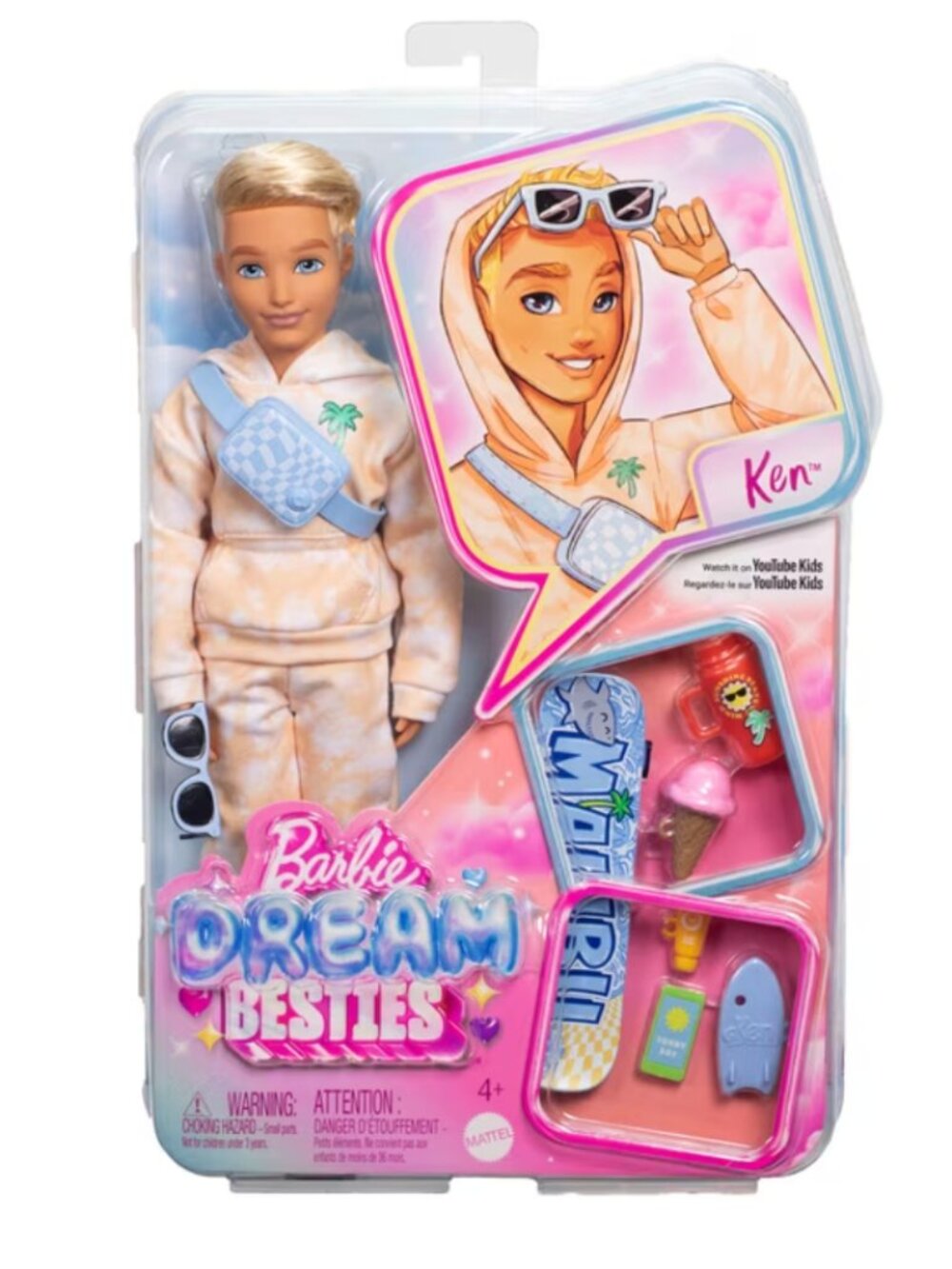 NEW Barbie Dream Besties Ken Fashion Doll 9 Summer Skateboard Accessories NIB